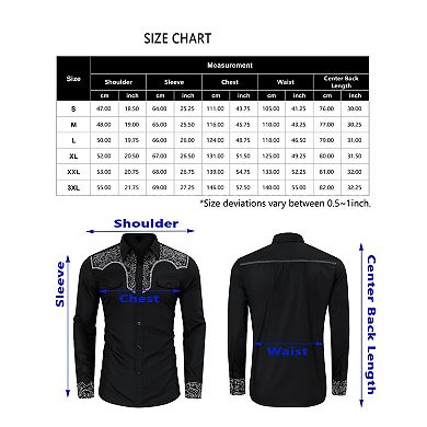 Men's Western Cowboy Shirt Long Sleeve Embroidered Casual Button Down Work Shirt with Pockets