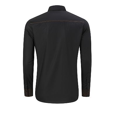 Men's Western Cowboy Shirt Long Sleeve Embroidered Casual Button Down Work Shirt with Pockets