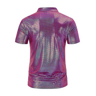 Men's Shiny Sequins Short Sleeve Party Polo T-Shirt