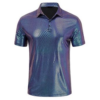 Men's Shiny Sequins Short Sleeve Party Polo T-Shirt