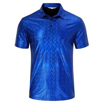 Men's Shiny Sequins Short Sleeve Party Polo T-Shirt