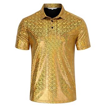 Men's Shiny Sequins Short Sleeve Party Polo T-Shirt