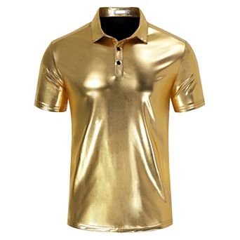 Men's Shiny Sequins Short Sleeve Party Polo T-Shirt