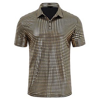Men's Shiny Sequins Short Sleeve Party Polo T-Shirt