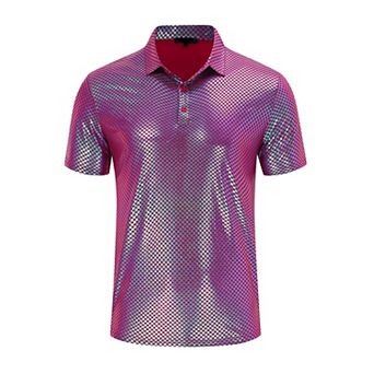 Men's Shiny Sequins Short Sleeve Party Polo T-Shirt