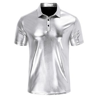Men's Shiny Sequins Short Sleeve Party Polo T-Shirt