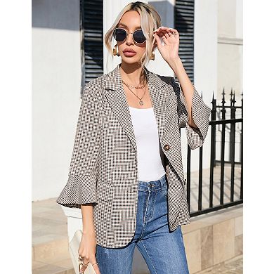 Women's Blazers 3/4 Sleeve Lightweight Casual Button Office Work Blazer Suit