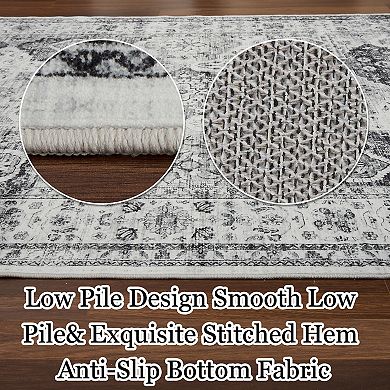 Vintage Floral Print Rug Classic Distressed Design, Non-Slip & Thin, Perfect for Indoor Use