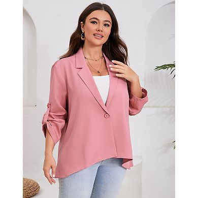 Women's Plus Size Long Sleeve Classic Draped Open Front Lightweight Blazer