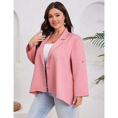 Women's Plus Size Long Sleeve Classic Draped Open Front Lightweight Blazer