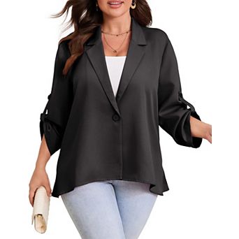 Women's Plus Size Long Sleeve Classic Draped Open Front Lightweight Blazer