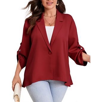 Women's Plus Size Long Sleeve Classic Draped Open Front Lightweight Blazer