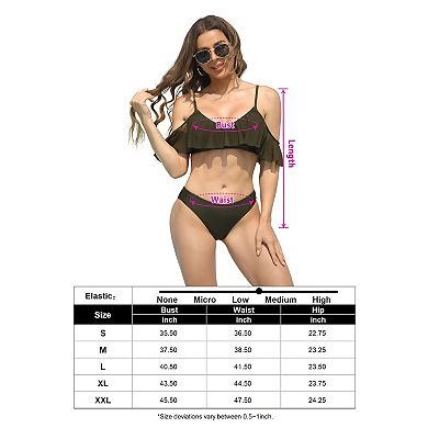 Womens 2 Piece Swimsuits Ruffle Spaghetti Straps Beach Bikini Set Bathing Suit
