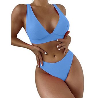 Women Two Piece Swimsuit Beach Swimwear Triangle Solid Bathing Suits Bikini Sets