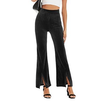 Women's Corduroy Elastic High Waist Front Split Ribbed Casual Pants