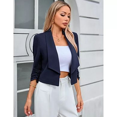 Women's Casual Blazer 3/4 Open Front Work Office Crop Cardigan Suit Jackets