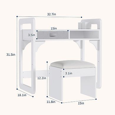 Wooden Study Desk and Chair Set with Spacious Cloth Drawers and Built-in Pen Holder