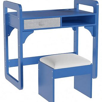 Wooden Study Desk and Chair Set with Spacious Cloth Drawers and Built-in Pen Holder