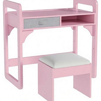 Wooden Study Desk and Chair Set with Spacious Cloth Drawers and Built-in Pen Holder