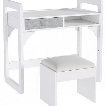 Wooden Study Desk and Chair Set with Spacious Cloth Drawers and Built-in Pen Holder