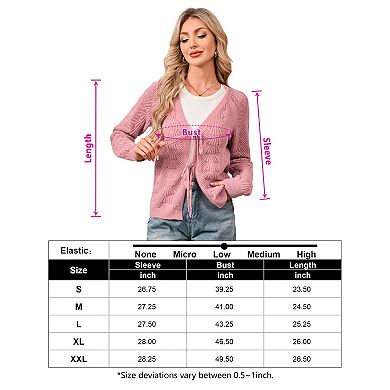 Women Tie Front Cardigan Lightweight Crochet Hollow Out Long Sleeve Summer Cardigans