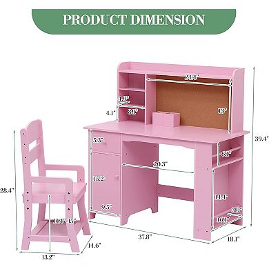 Wooden Office Chair Set for Children with Storage Cabinet & Drawers, Children's Table