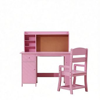 Wooden Office Chair Set for Children with Storage Cabinet & Drawers, Children's Table