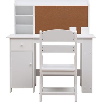 Wooden Office Chair Set for Children with Storage Cabinet & Drawers, Children's Table