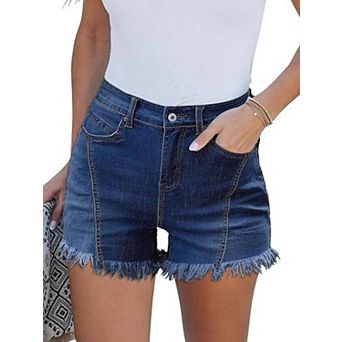 Womens High Waisted Hot Summer Denim Shorts Frayed Distressed Fringe Jean Shorts