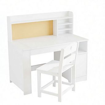 Wooden Study Desk with Chair, Complete Desk & Chair Set with Hutch and Storage Cabinet