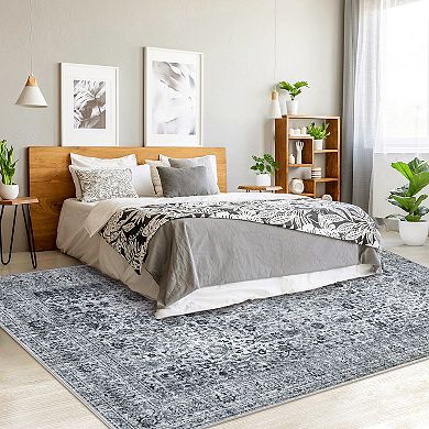 Area Rug Floral Washable Living Room Non-Slip Low-Pile Rugs Kitchen