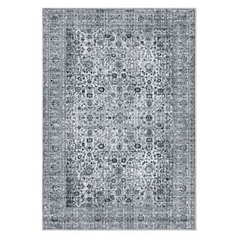 Area Rug Floral Washable Living Room Non-Slip Low-Pile Rugs Kitchen