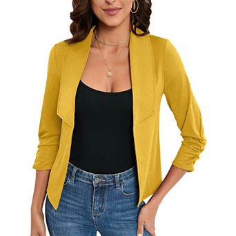 Women's Blazer Open Front 3/4 Sleeves Light Weight Work Office Casual Shrug Jackets
