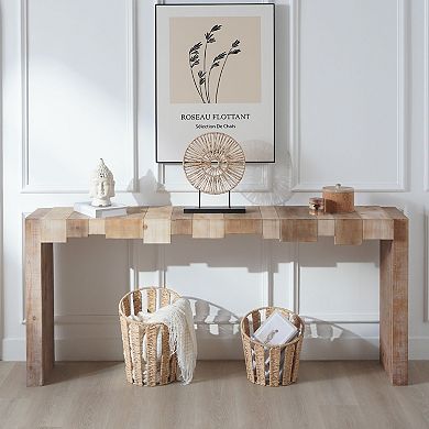 Modern Rustic Console Table 71" Entryway Table with Sculpted Block Design