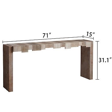 Modern Rustic Console Table 71" Entryway Table with Sculpted Block Design