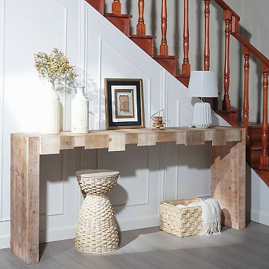 Modern Rustic Console Table 71" Entryway Table with Sculpted Block Design