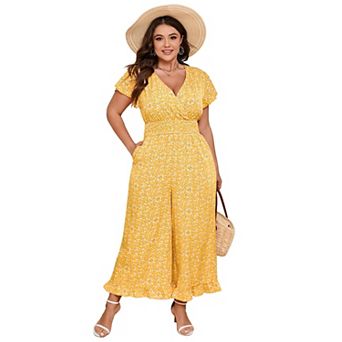 Wonder Plus Size Loose Short Sleeve One Piece Outfit Elastic Waist Wide Leg Jumpsuits