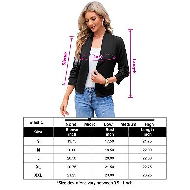 Women's Casual Blazer Basic Open Front Runched Hem 3/4 Sleeves Lightweight Shrug Jackets