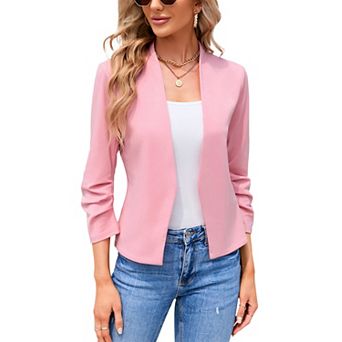 Women's Casual Blazer Basic Open Front Runched Hem 3/4 Sleeves Lightweight Shrug Jackets