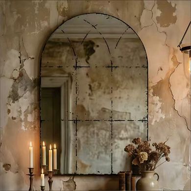 Vintage Industrial Semicircular Metal Wall-Mounted Mirror 24x36 Inch