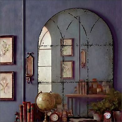 Vintage Industrial Semicircular Metal Wall-Mounted Mirror 24x36 Inch