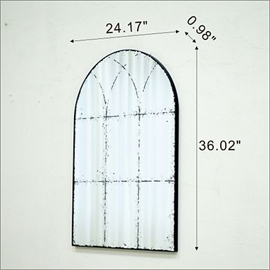Vintage Industrial Semicircular Metal Wall-Mounted Mirror 24x36 Inch