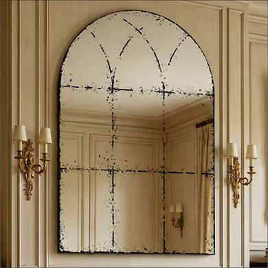 Vintage Industrial Semicircular Metal Wall-Mounted Mirror 24x36 Inch