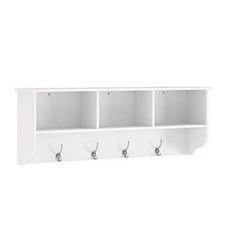 White Entryway Wall Mounted Coat Rack with 4 Dual Hooks Living Room Wooden Storage Shelf