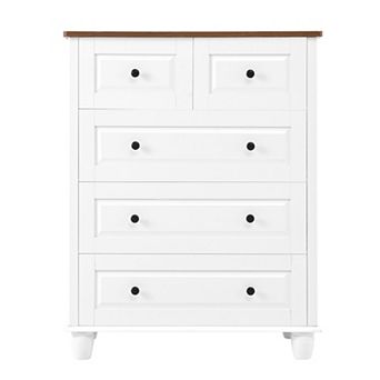 White Dresser with 5 Deep Drawers for or Living Room, Hallway, Office