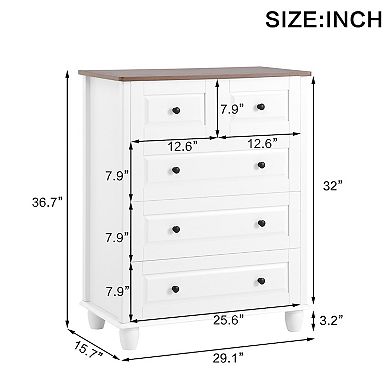 White Dresser with 5 Deep Drawers for or Living Room, Hallway, Office