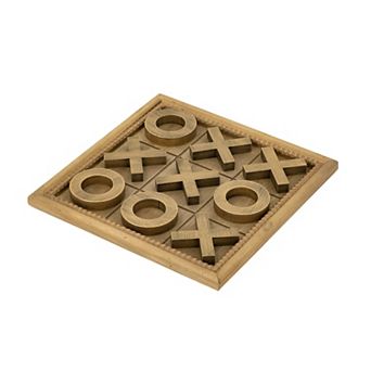 Wooden Tic-Tac-Toe Game Set 12.2x12.2" with Brown and Gold Finish