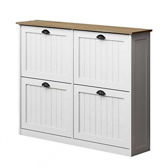 Shoe Storage Cabinet with 4 Flip Drawers, White