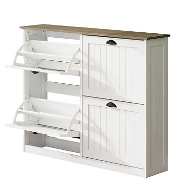 Shoe Storage Cabinet with 4 Flip Drawers, White