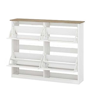 Shoe Storage Cabinet with 4 Flip Drawers, White